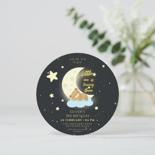 Convites Cura-branca Ursinho de pelúcia, 3º aniversário (Em pé/Frente)