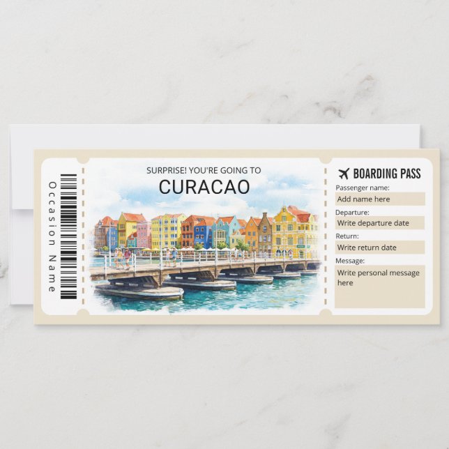 Convites Curacao Trip Boarding Pass Ticket (Frente)