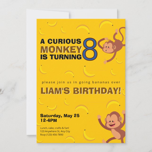 Convites Curious Monkey Birthday Invite | Banana Jungle (Frente)