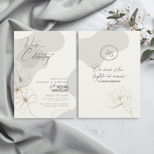 Convites Cursive Floral 10º Aniversário Neutrais ID1168 (Criador carregado)