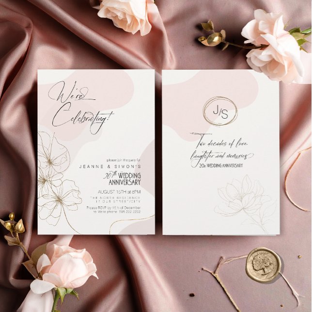 Convites Cursive Floral 20º Aniversário Blush ID1168 (Criador carregado)