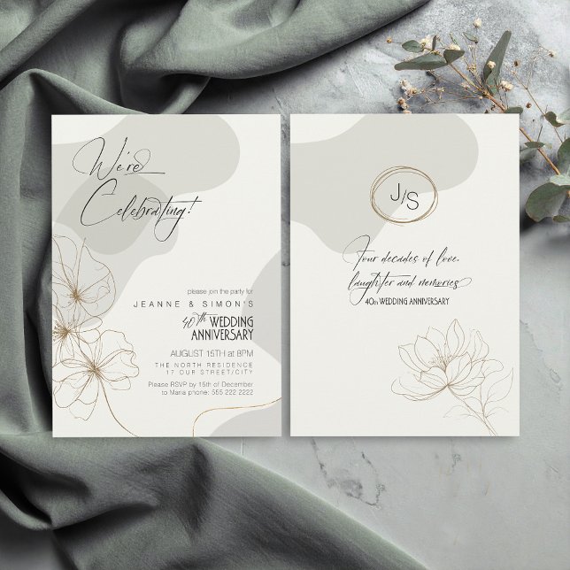 Convites Cursive Floral 40º Aniversário Neutros ID1168 (Criador carregado)