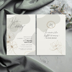 Convites Cursive Floral 40th Anniversário Neutrals ID1168