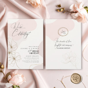 Convites Cursive Floral 50º Aniversário Blush ID1168