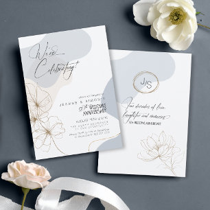 Convites Cursive Floral 50º Aniversário Dusty Blue ID1168