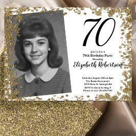 Convites Custom 70th Photo Black and Gold Sequins
