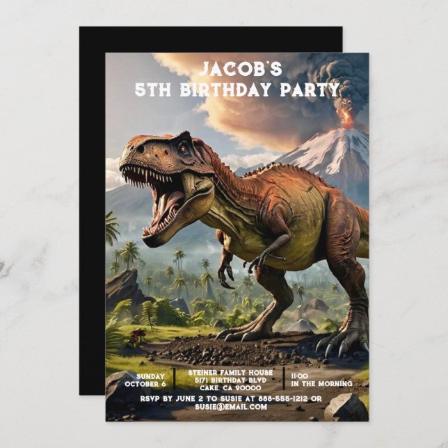 Convites Custom Age Dinosaur Birthday Party Invitations (Frente/Verso)