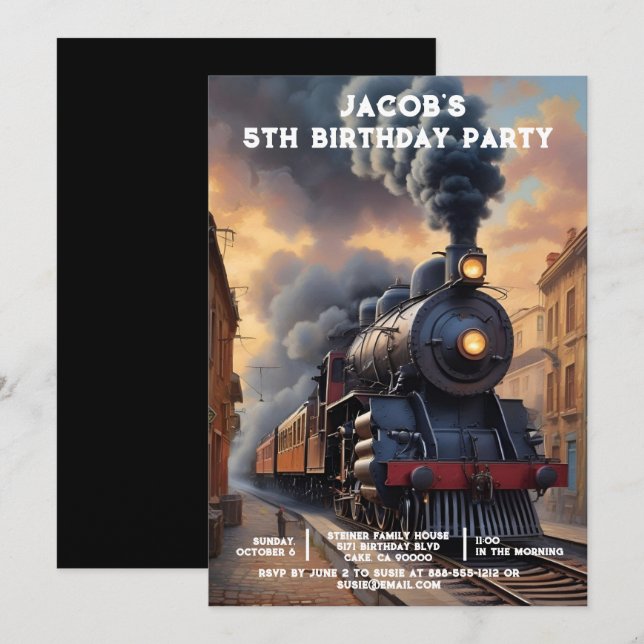 Convites Custom Age Train Birthday Party Invitations (Frente/Verso)