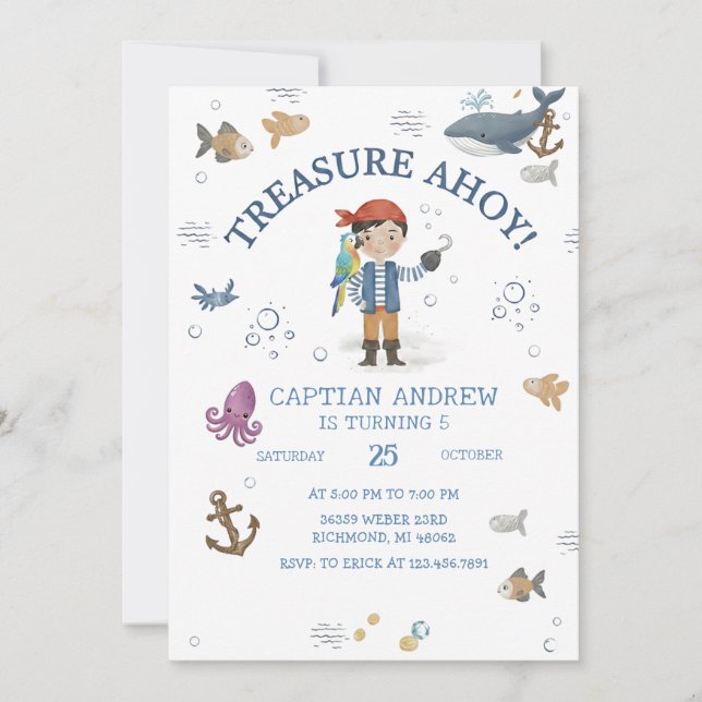 Convites Custom Ahoy Mateys Printable Birthday Party (Frente)