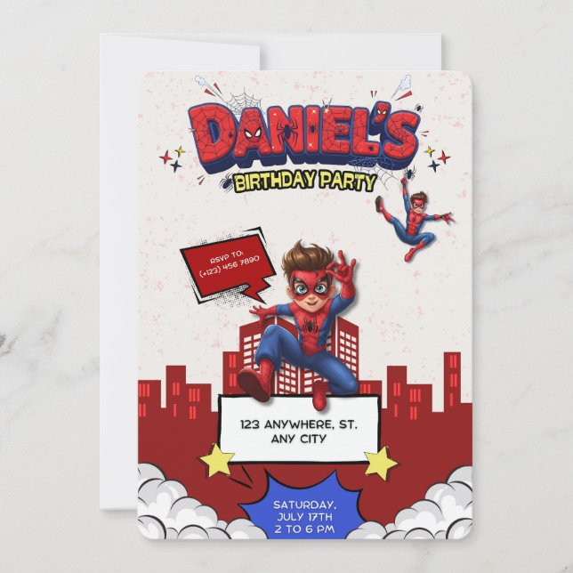 Convites Custom Anime Spider-Man Birthday Invitation  (Frente)