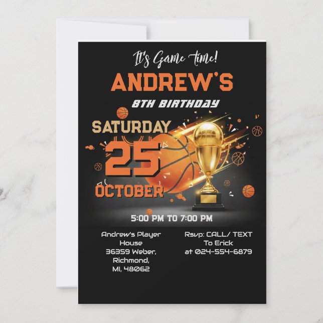 Convites Custom Basketball Birthday Invitation Template (Frente)