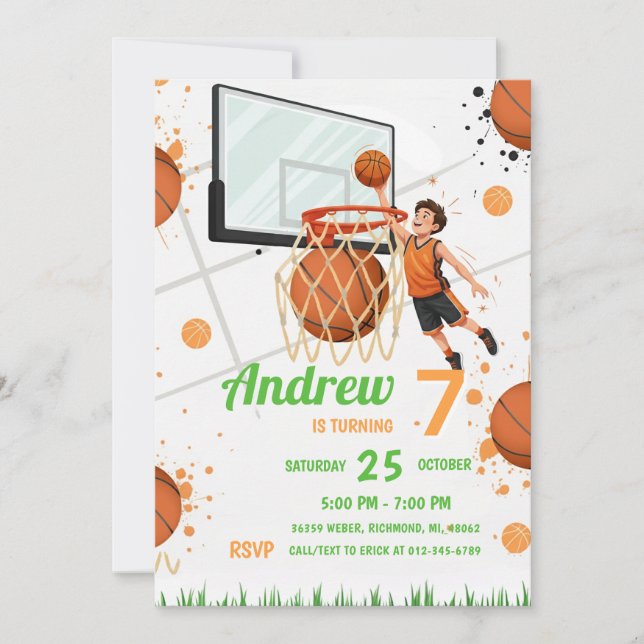 Convites Custom Basketball Birthday party (Frente)
