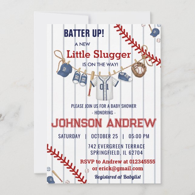 Convites Custom Batter up Baseball Baby Shower (Frente)