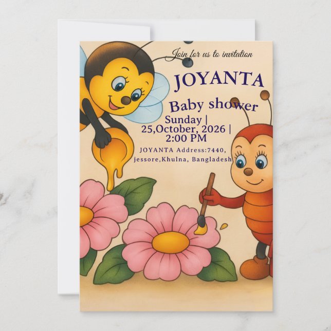 Convites Custom bee baby shower  (Frente)