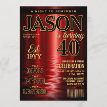 Custom Birthday Invite, Elegant Red Black Gold  In