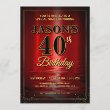 Custom Birthday Invite, Elegant Red Black Gold  In