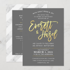 Convites CUSTOM B'nai Mitzvah imitação nome do script gold