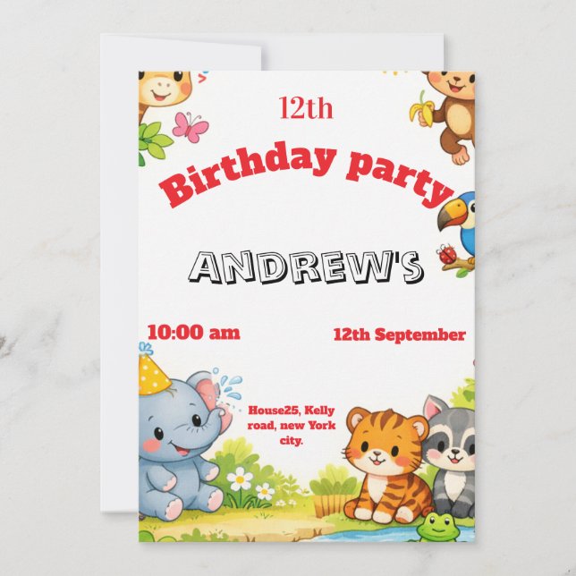 Convites Custom Cartoon Animal Birthday Invitation  (Frente)
