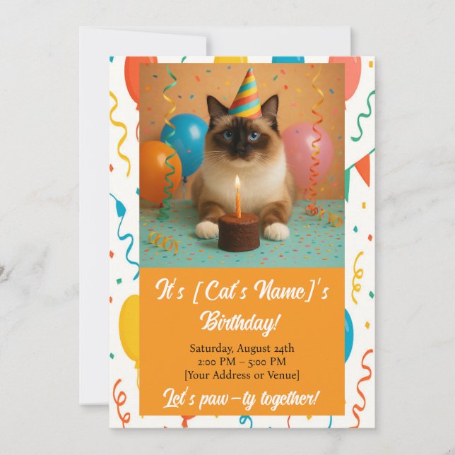 Convites Custom Cat Birthday Party Invitation (Frente)