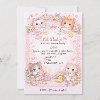 Convites Custom Cat-Themed Baby Shower Invitation