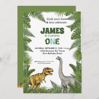 Convites Custom Dinosaur Jungle 1st Birthday Invitation