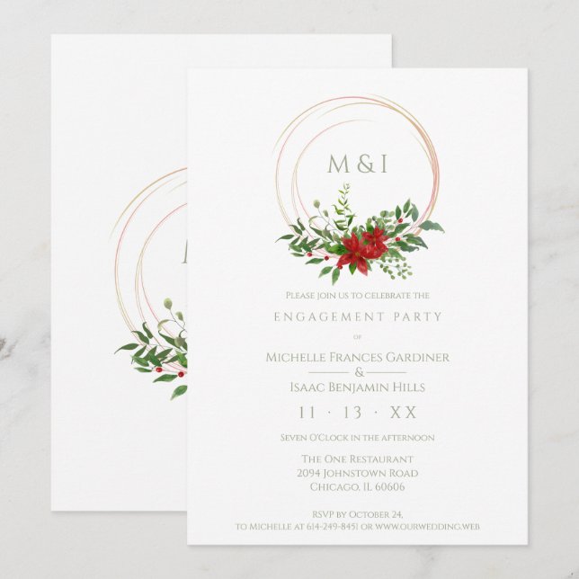 Convites Custom Elegant Poinsettia Christmas Wedding Party (Frente/Verso)