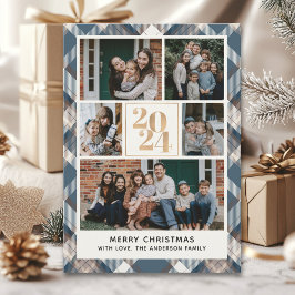 Convites Custom Family Christmas card with 5 Photos Tartan 