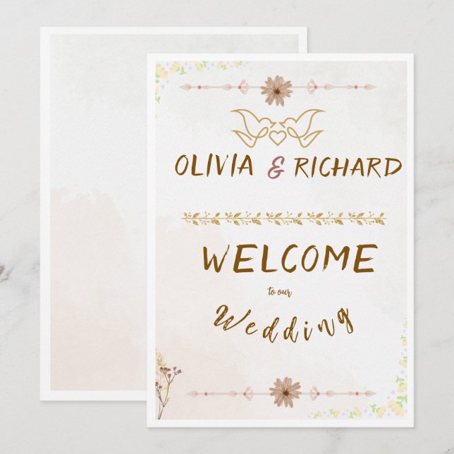 Convites Custom Floral Wedding Welcome Sign (Frente/Verso)