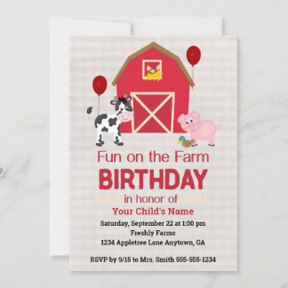 Convites Custom Fun on the Farm Birthday Gingham
