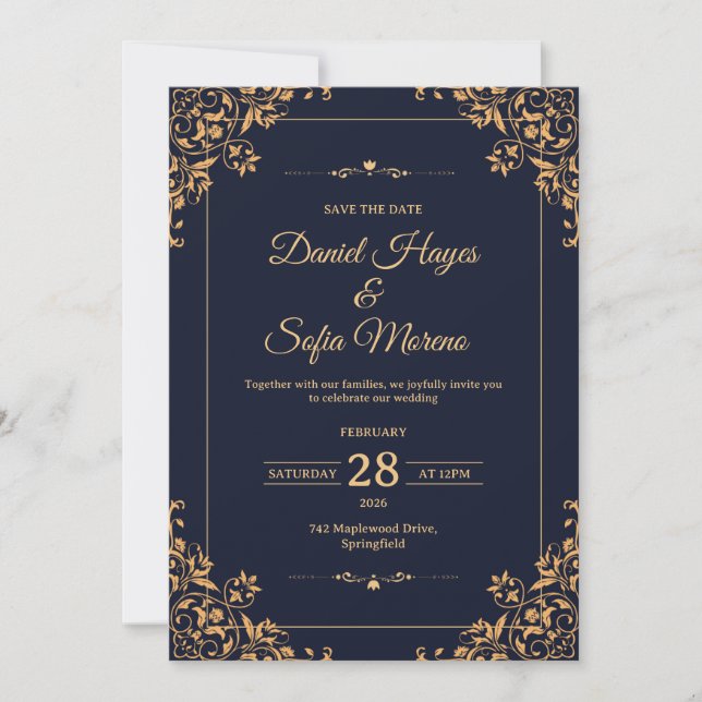 Convites Custom Gold Wedding Invitation |  (Frente)