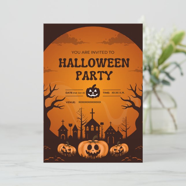 Convites Custom Halloween Party Invitation Card Pumpkin  (Em pé/Frente)