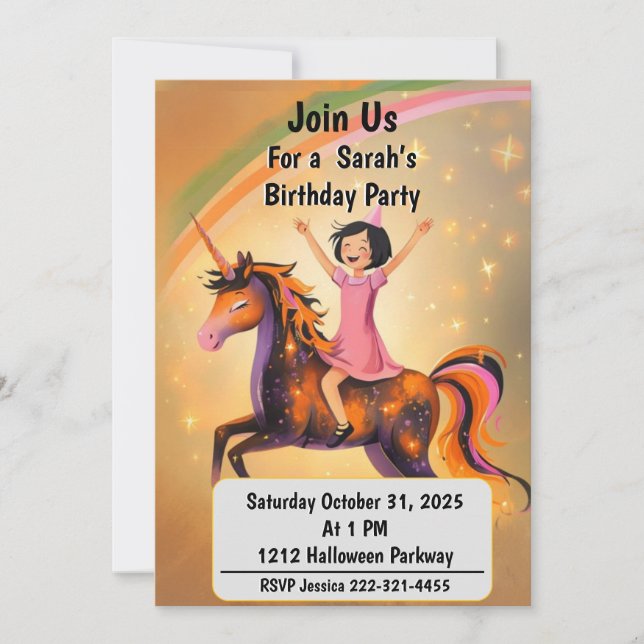 Convites Custom Halloween Unicorn Birthday Party Invitation (Frente)