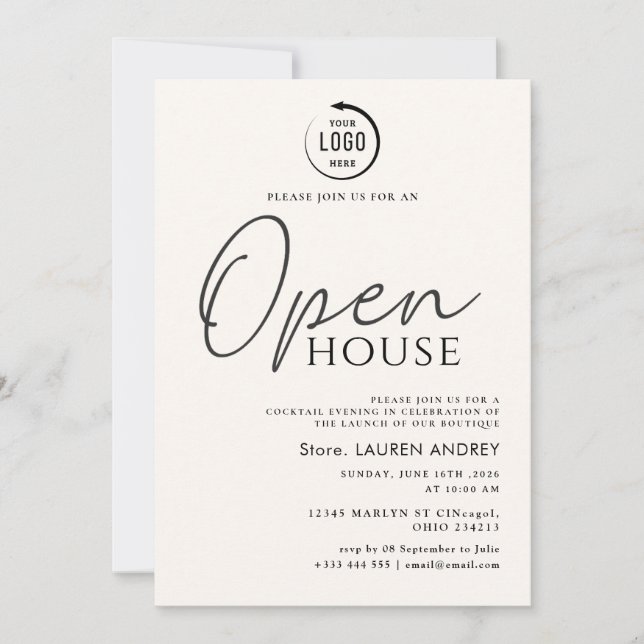 Convites Custom Logo Business Open House Invitation (Frente)