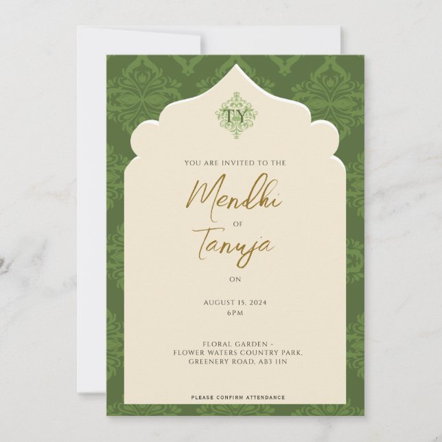 Convites Custom Mendhi Invitation | Henna Night (Frente)
