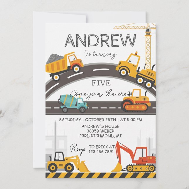 Convites Custom Modern Construction Birthday card (Frente)