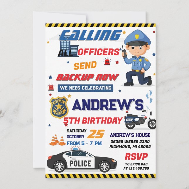 Convites Custom Modern Cop Police Officer Birthday party (Frente)