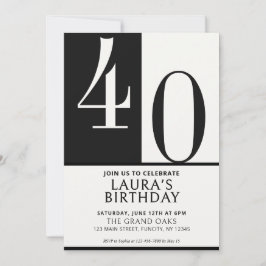 Convites Custom Name & Age Birthday Invite, Black and White