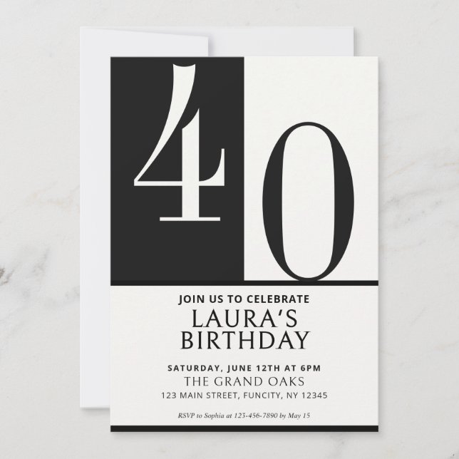 Convites Custom Name & Age Birthday Invite, Black and White (Frente)