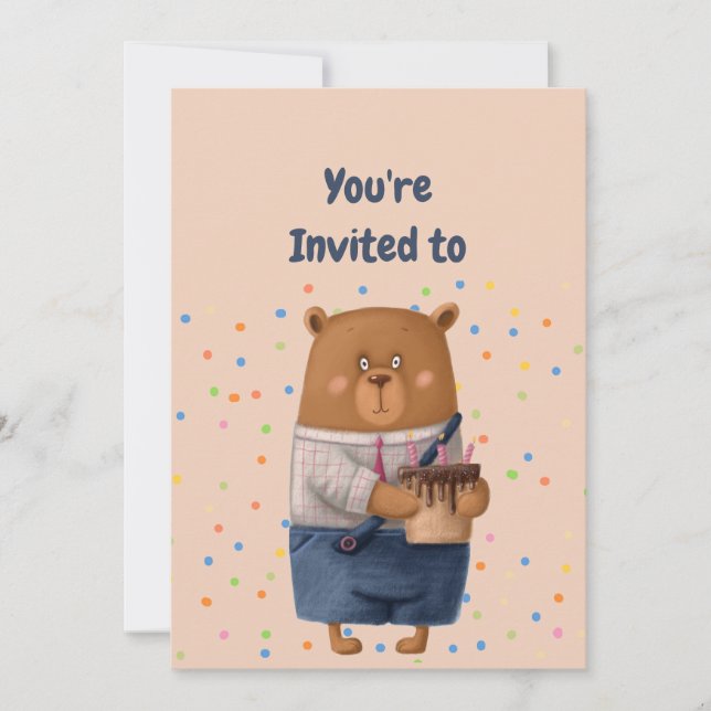 Convites Custom Name Age Birthday Party Teddy Bear Invitati (Frente)