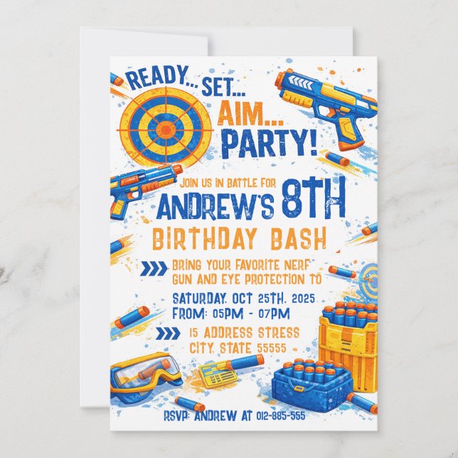 Convites Custom Nerf War Birthday Invitation  (Frente)
