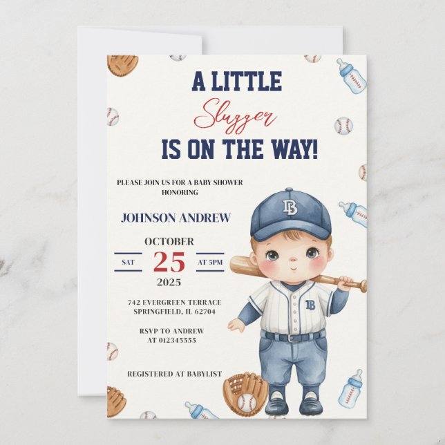 Convites Custom Our Little Slugger Baseball Baby Shower (Frente)