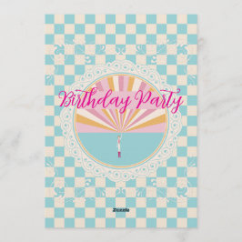 Convites Custom Pastel Blue Checkered Birthday Party
