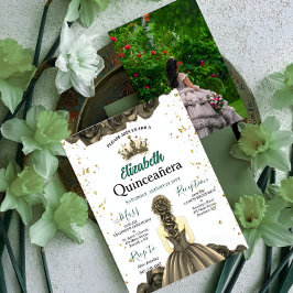 Convites Custom Photo Emerald Green Quinceañera Invite