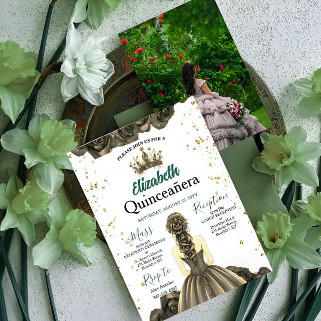 Convites Custom Photo Emerald Green Quinceañera Invite (Criador carregado)