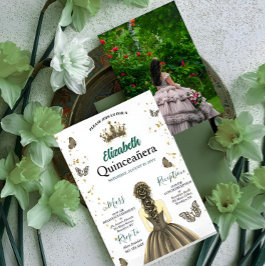 Convites Custom Photo Emerald Green Quinceañera Invite