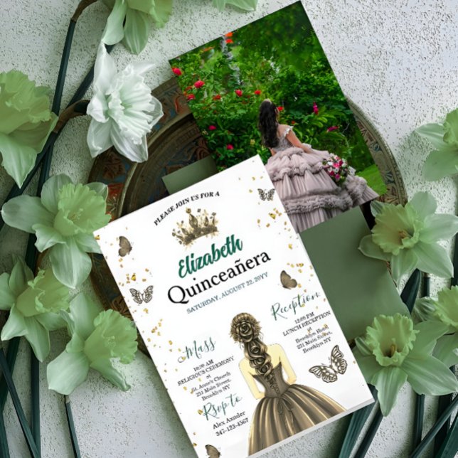 Convites Custom Photo Emerald Green Quinceañera Invite (Criador carregado)