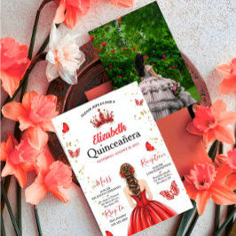Convites Custom Photo Red Royal Quinceañera Invitation