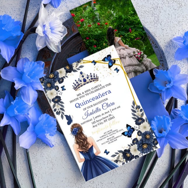 Convites Custom Photo Royal Blue Quinceañera Invite (Criador carregado)