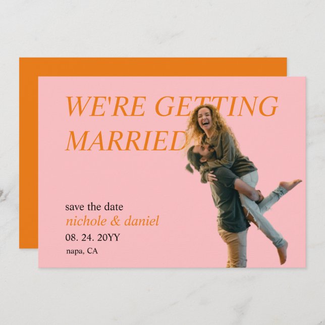 Convites Custom Photo Vibrant Chic Wedding Save the Date  (Frente/Verso)
