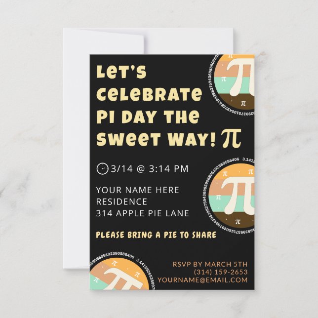 Convites Custom Pi Day Pie Party Invitation Template Card (Frente)